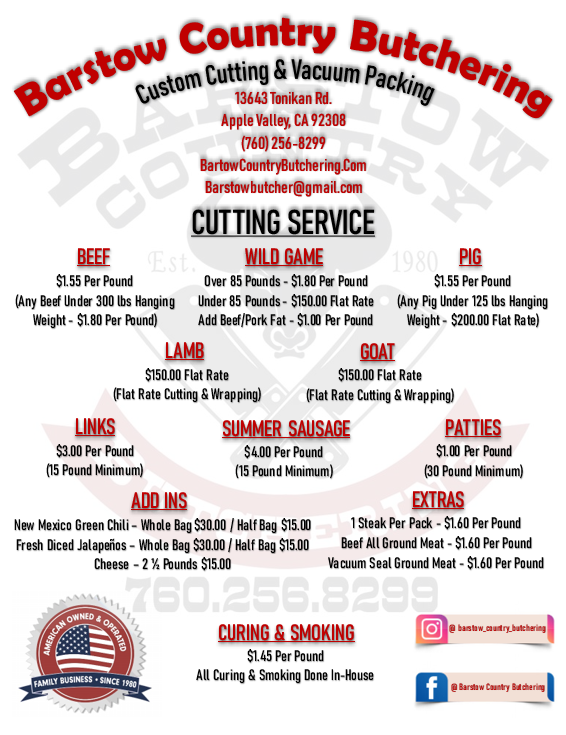 Barstow Country Butchering Cutting Service